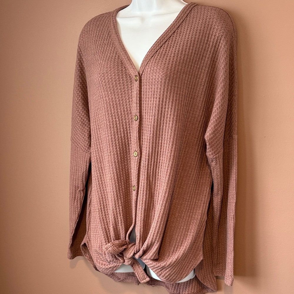 Button-Down Waffle Knit oversized top